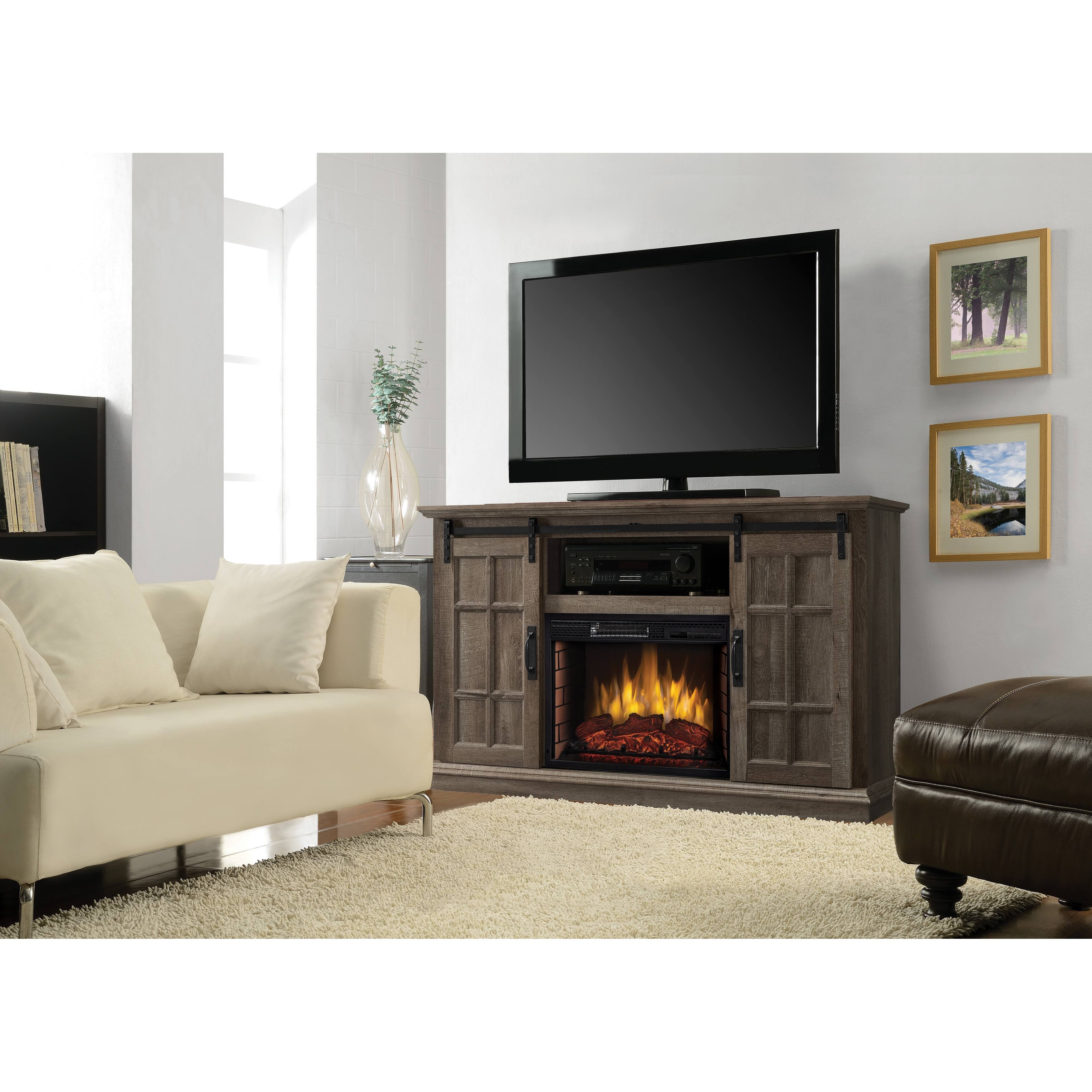 Muskoka Colton 55" TV Stand Electric Fireplace Aged Oak Finish 55